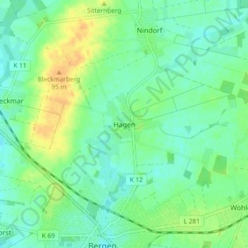 Hagen topographic map, elevation, terrain