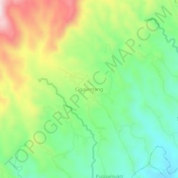 Cigalontang topographic map, elevation, terrain