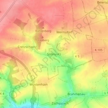 Söllmnitz topographic map, elevation, terrain