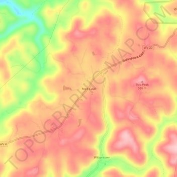 Rock Cave topographic map, elevation, terrain