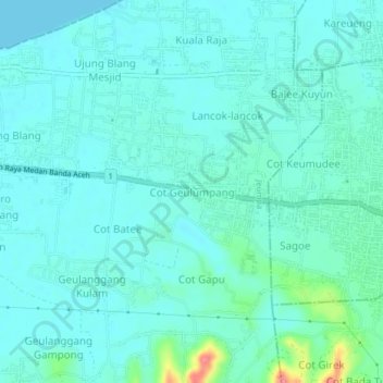 Cot Geulumpang topographic map, elevation, terrain