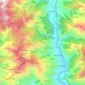 Khetu topographic map, elevation, terrain