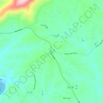 Elon topographic map, elevation, terrain