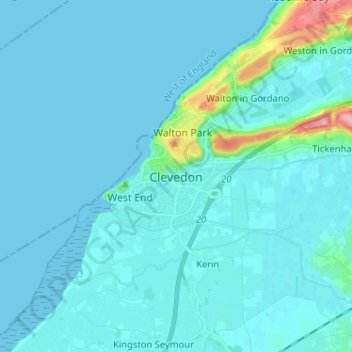 Clevedon topographic map, elevation, terrain