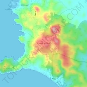 Manuel Antonio topographic map, elevation, terrain
