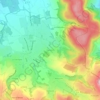 Ruxurieux topographic map, elevation, terrain