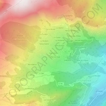 Varcinières topographic map, elevation, terrain