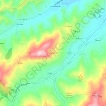Vigoleno topographic map, elevation, terrain