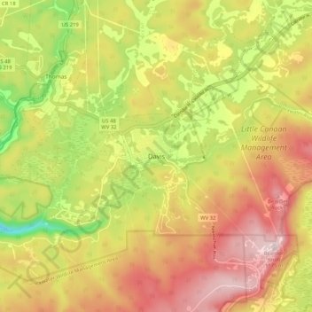 Davis topographic map, elevation, terrain