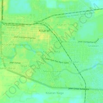 Kisaran Kota topographic map, elevation, terrain