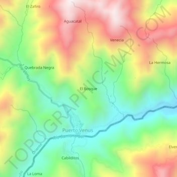 El Bosque topographic map, elevation, terrain
