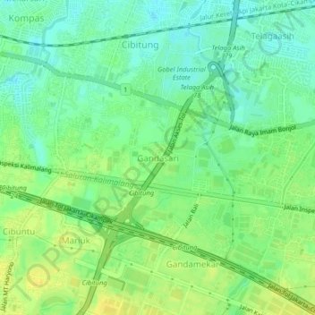 Gandasari topographic map, elevation, terrain