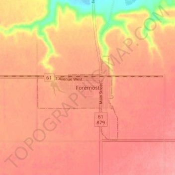 Foremost topographic map, elevation, terrain