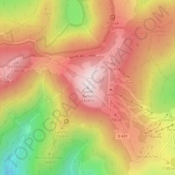 Grand Ballon topographic map, elevation, terrain
