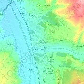 Ponte da Pedra topographic map, elevation, terrain