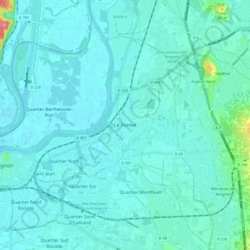 Le Pontet topographic map, elevation, terrain
