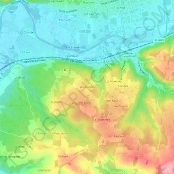 Les Brandes topographic map, elevation, terrain