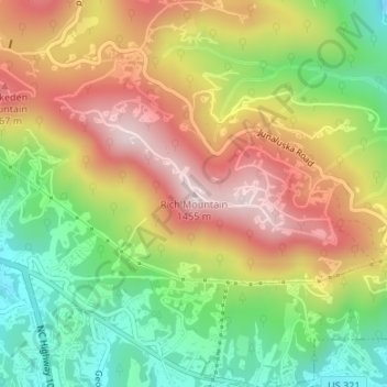 Rich Mountain topographic map, elevation, terrain