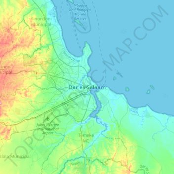 Dar es-Salaam topographic map, elevation, terrain