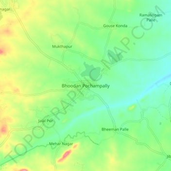 Bhoodan Pochampally topographic map, elevation, terrain