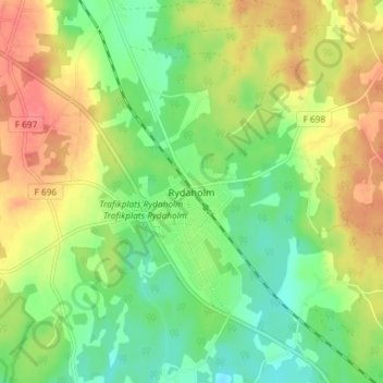 Rydaholm topographic map, elevation, terrain