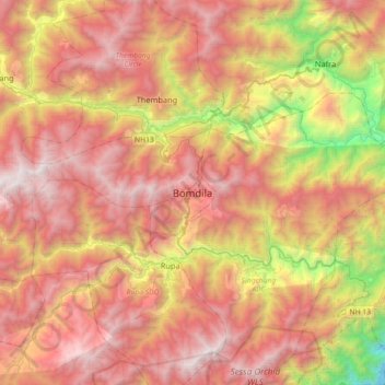 Bomdila topographic map, elevation, terrain