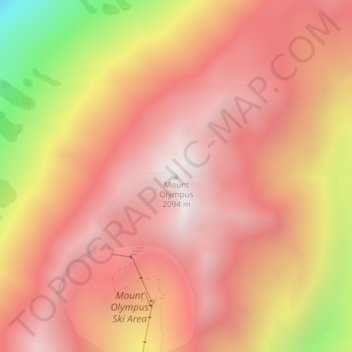 Mount Olympus topographic map, elevation, terrain