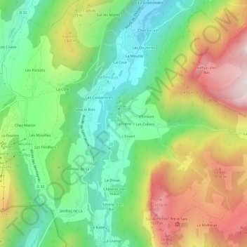Le Frêne topographic map, elevation, terrain