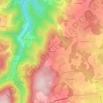 Beaumont topographic map, elevation, terrain