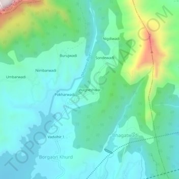 Wagheshwar topographic map, elevation, terrain