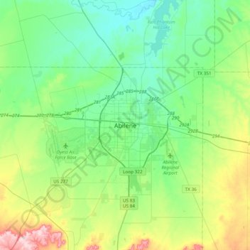 Abilene topographic map, elevation, terrain