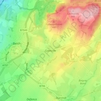 Gateside topographic map, elevation, terrain