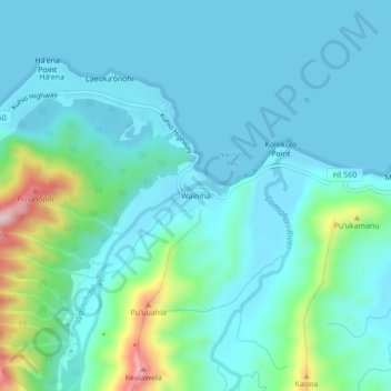 Wainiha topographic map, elevation, terrain