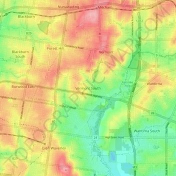 Vermont South topographic map, elevation, terrain