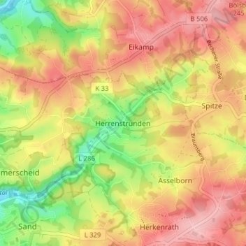 Herrenstrunden topographic map, elevation, terrain
