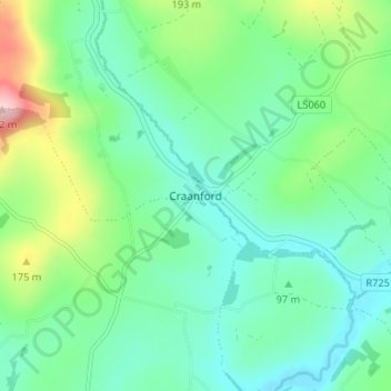 Craanford topographic map, elevation, terrain