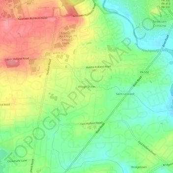 Village Shires topographic map, elevation, terrain