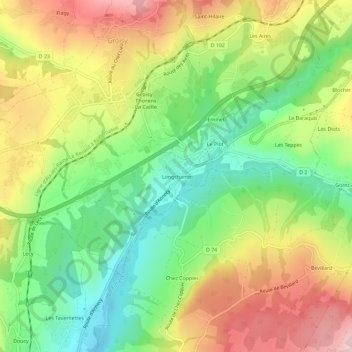 Longchamp topographic map, elevation, terrain