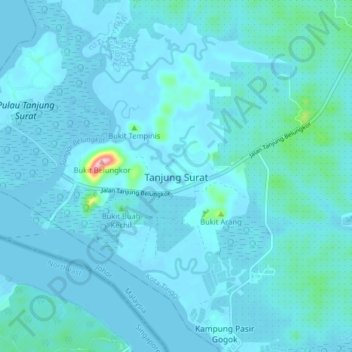 Tanjung Surat topographic map, elevation, terrain