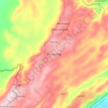 Akropong topographic map, elevation, terrain