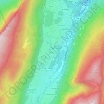 Hauteville topographic map, elevation, terrain