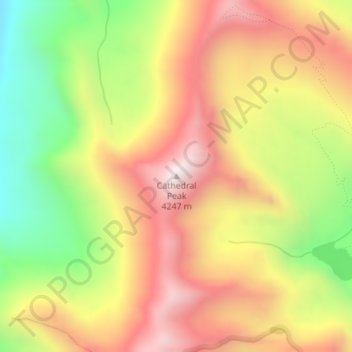 Cathedral Peak topographic map, elevation, terrain