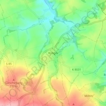 Krögis topographic map, elevation, terrain
