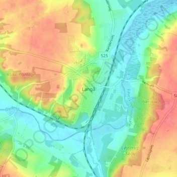 Langå topographic map, elevation, terrain