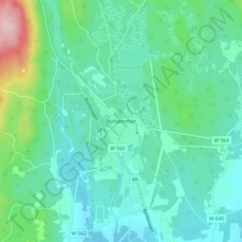 Nyhammar topographic map, elevation, terrain