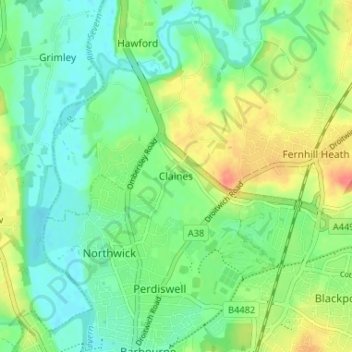 Claines topographic map, elevation, terrain