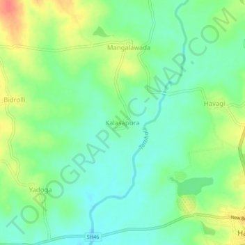 Kalasapura topographic map, elevation, terrain