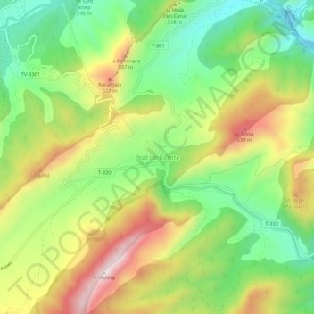 Prat de Comte topographic map, elevation, terrain