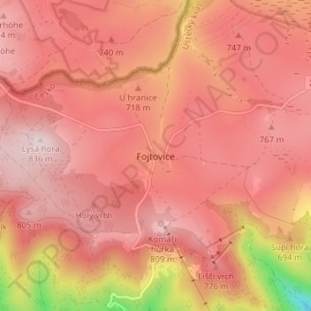 Fojtovice topographic map, elevation, terrain