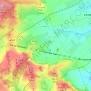 Hollom Down topographic map, elevation, terrain